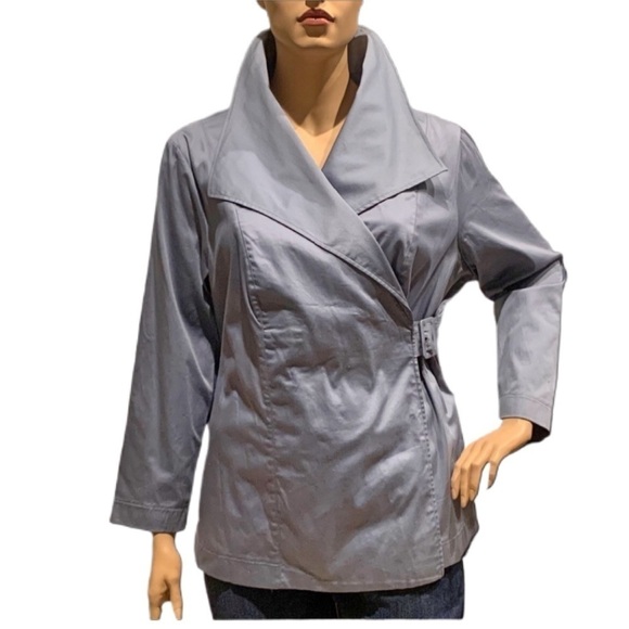 Igigi Wrap Jacket Blouse Plus 24 Blue True Wrap, Wide Lapels, Snap Adjust Buckle - Picture 1 of 16